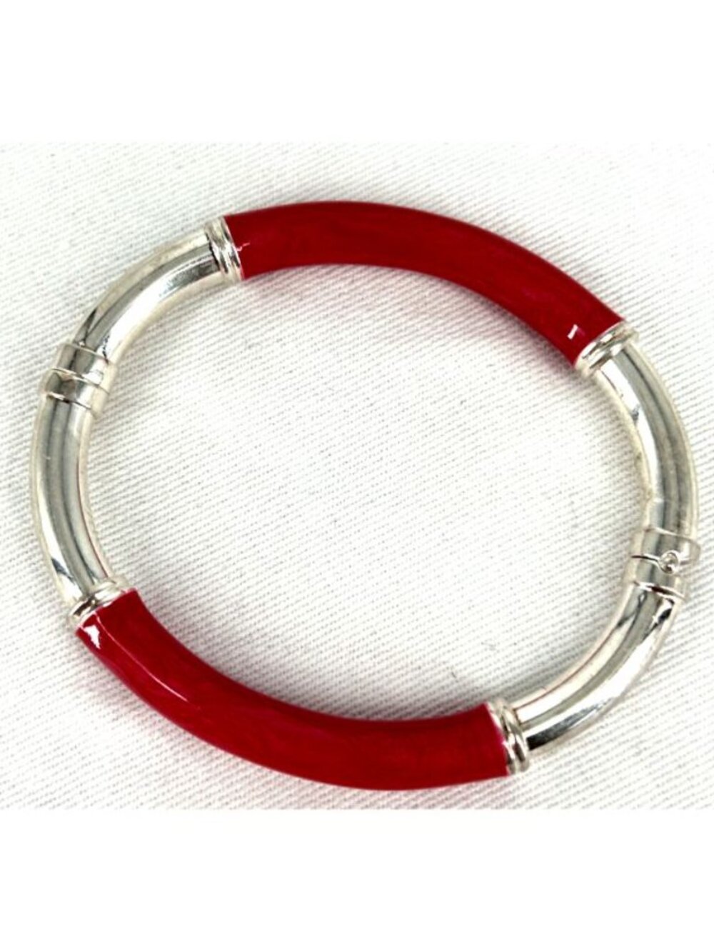 Milor 925 Red Enamel Bangle Bracelet Hinged Latch Italy 6.75" - Picture 2 of 5